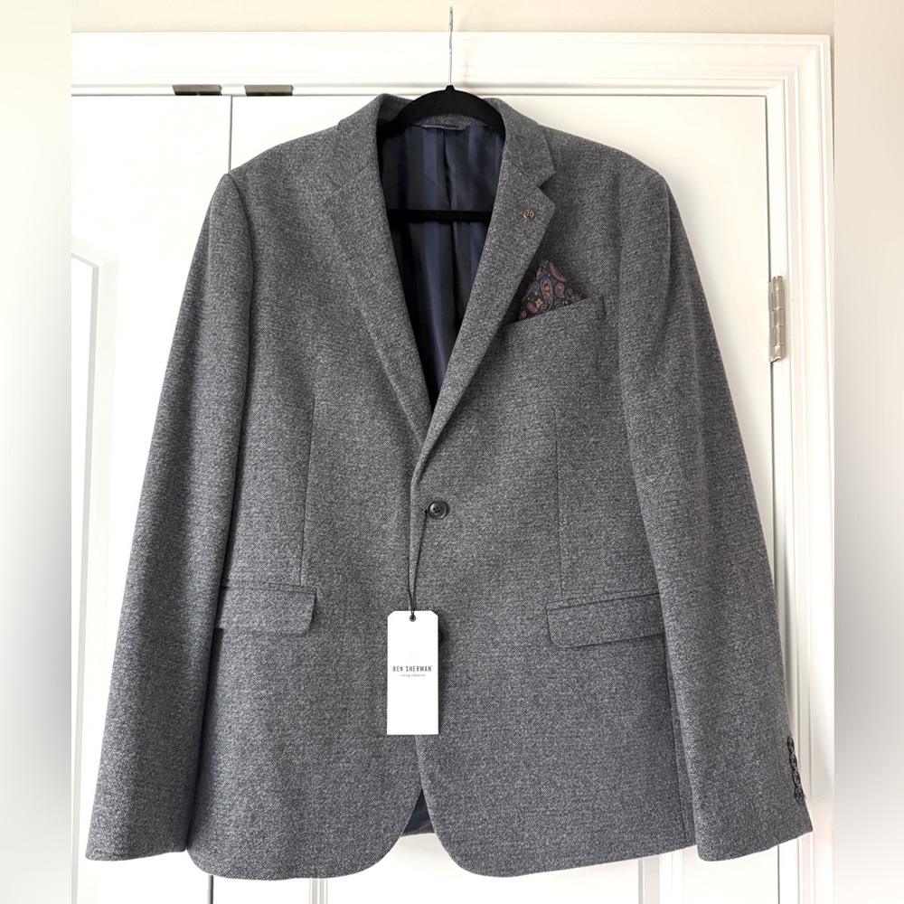 NWT BEN SHERMAN Navy Marl Wool Blazer | Size XL